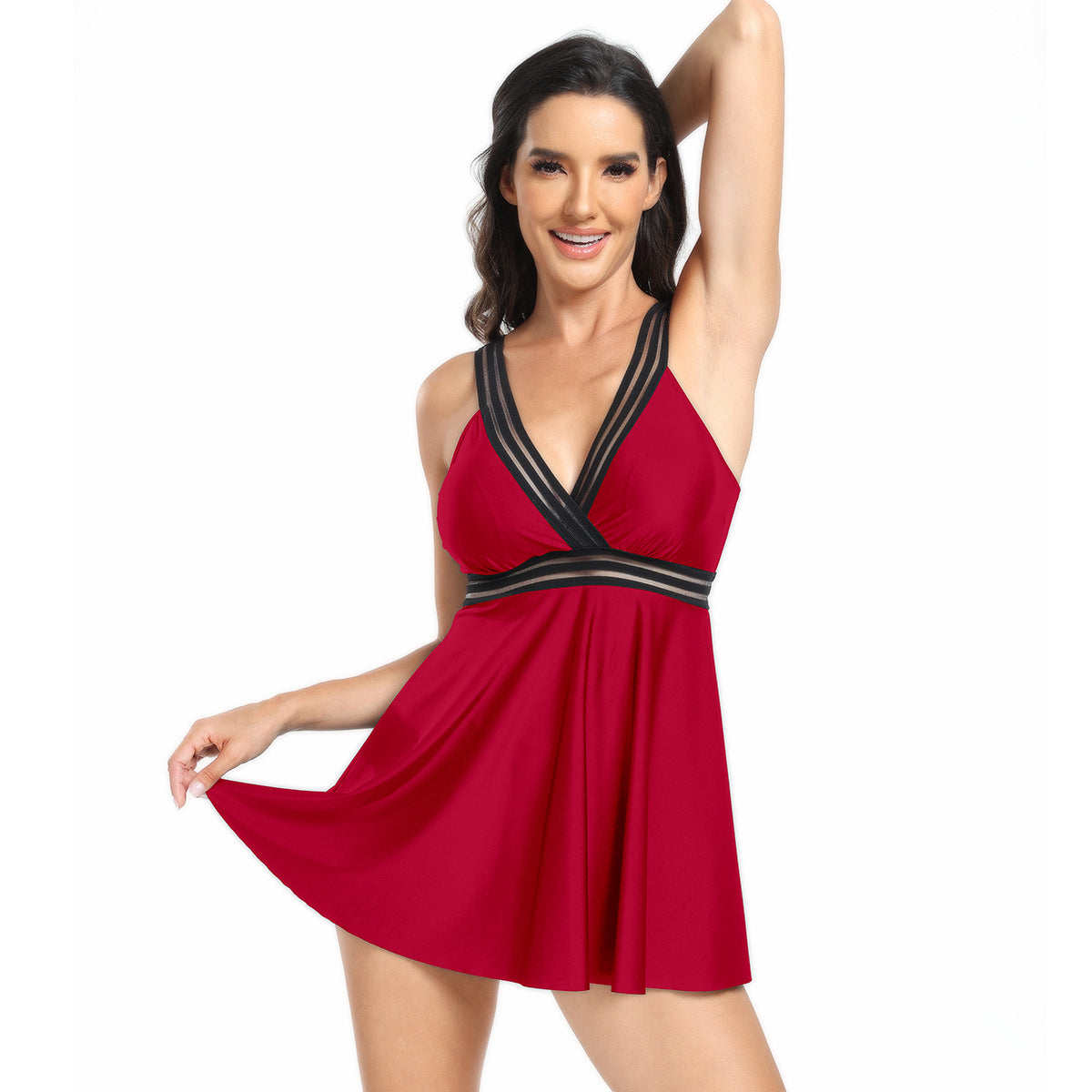 V-neck Printed Swimsuit Dress Summer Beach Vacation Bikini Fashion Womens Clothing