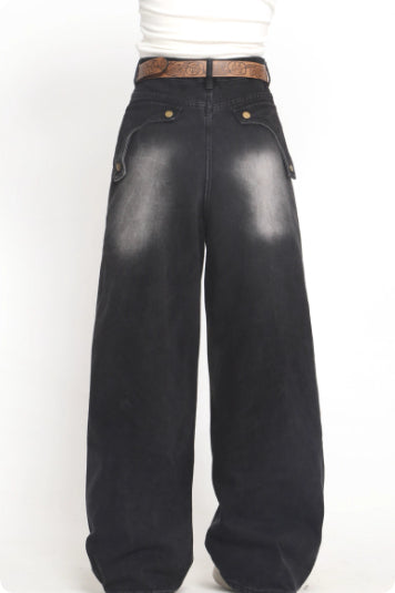 Deconstructed Embroidered Washed Jeans For Women, Autumn