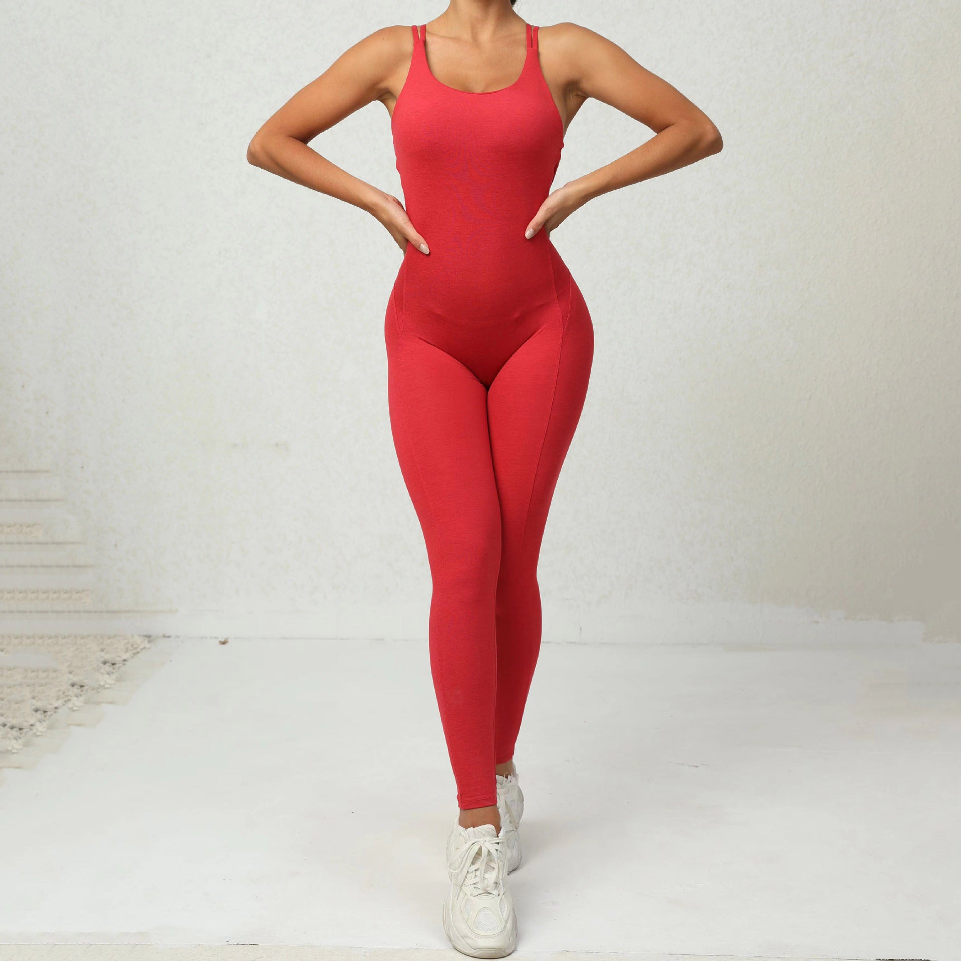 Yoga Jumpsuit With Cross-strap Back Design Quick-drying Tight-fitting Running Sports Fitness Pants Fashion Seamless Leggings For Womens Clothing