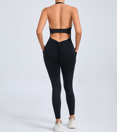 European And American Halter Side Pockets Yoga Jumpsuit