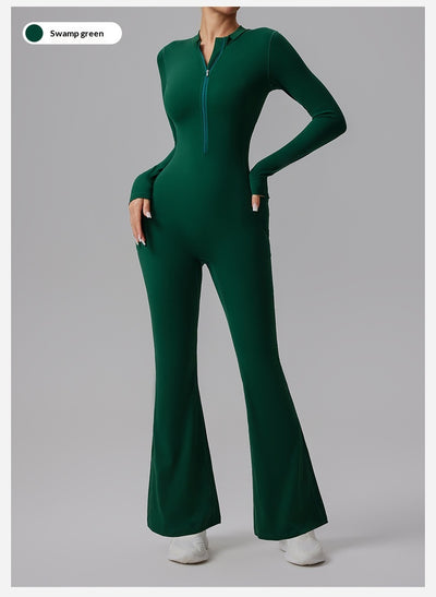 Slim-fit Bare-feel Long-sleeve Yoga Jumpsuit With A Zipper