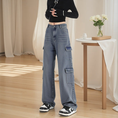 Plus-size Womens Workwear High-waist Straight-leg Denim Jeans