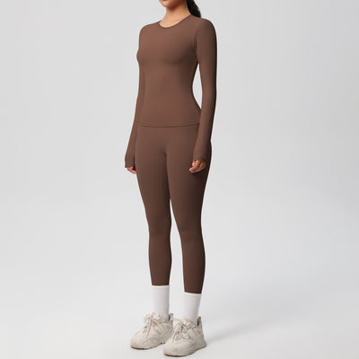 Double-sided Sanding Pure Color Tight Training Long Sleeve Yoga Clothes Suit