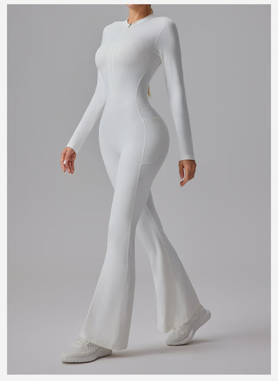 Slim-fit Bare-feel Long-sleeve Yoga Jumpsuit With A Zipper