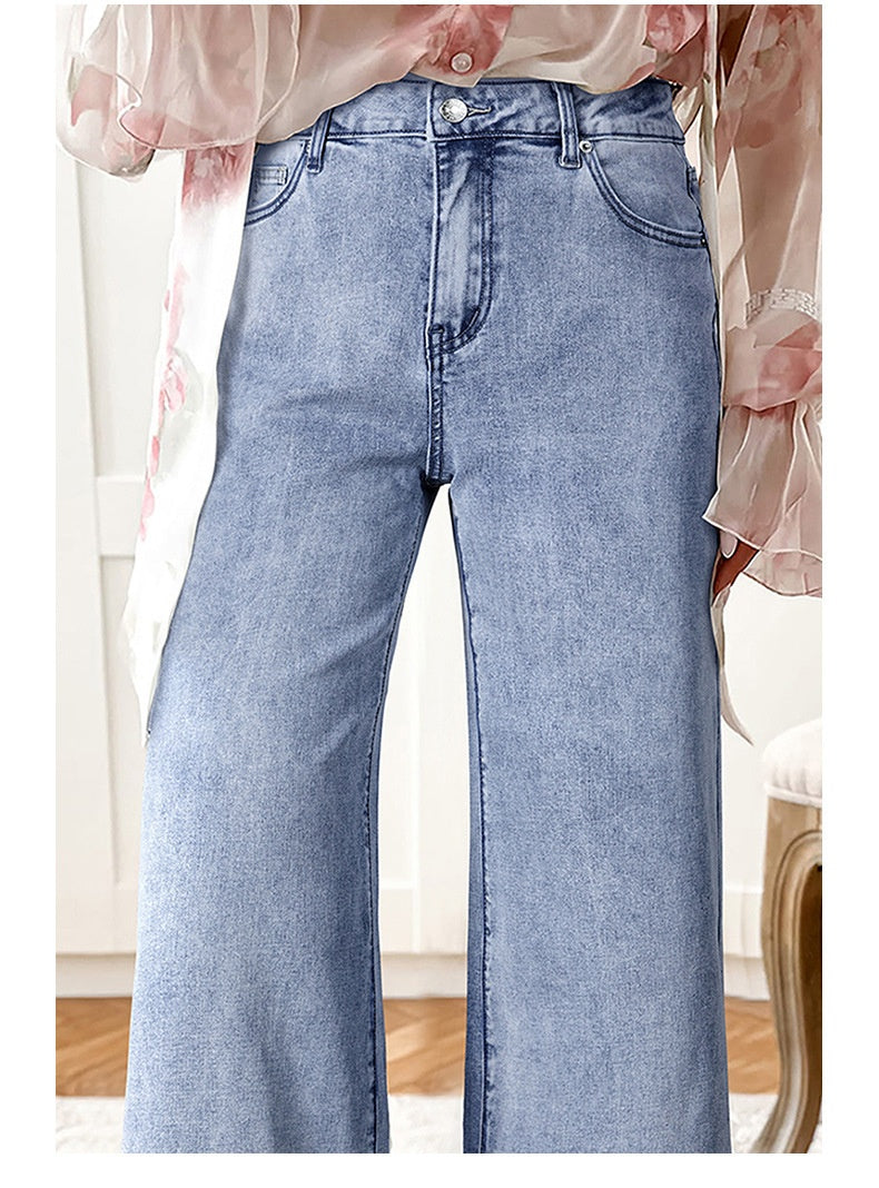 Women's High Waist Casual Loose Solid Color Jeans