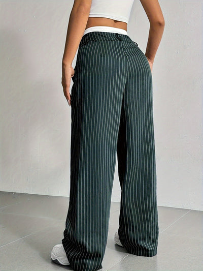 Stripe Printed Trousers Fashion High Waist Straight Leg Pants With Pocket Zipper Casual Suit Pants For Women