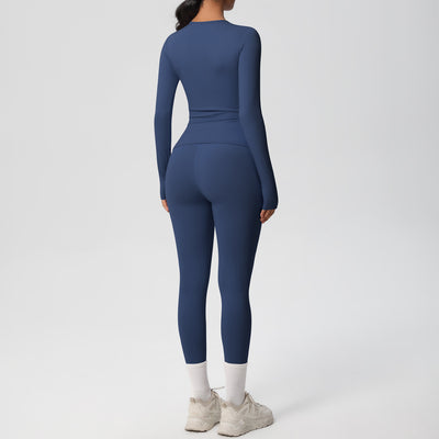 Double-sided Sanding Pure Color Tight Training Long Sleeve Yoga Clothes Suit