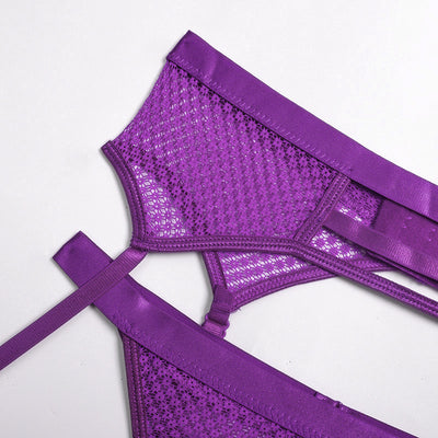 Womens Lace Sheer Lingerie 3-Piece Set