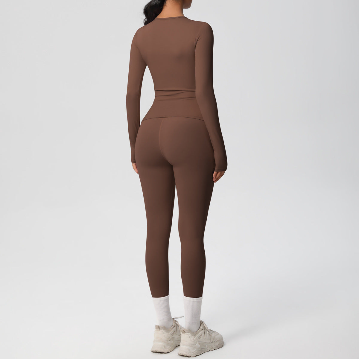 Double-sided Sanding Pure Color Tight Training Long Sleeve Yoga Clothes Suit