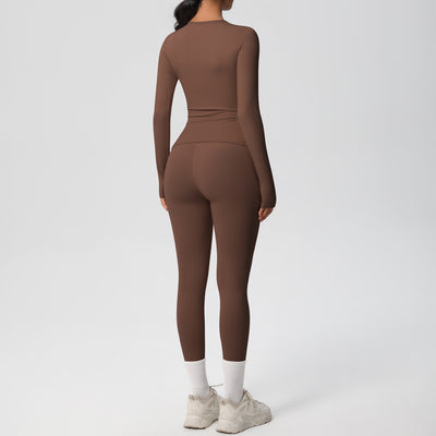 Double-sided Sanding Pure Color Tight Training Long Sleeve Yoga Clothes Suit