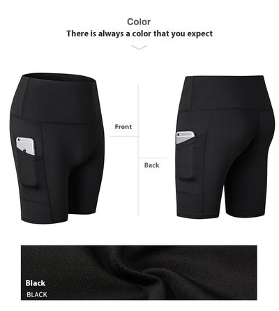 Women's High Waist Yoga Shorts Diagonal Pocket Running Training Quick-drying Tights Stretch Fitness