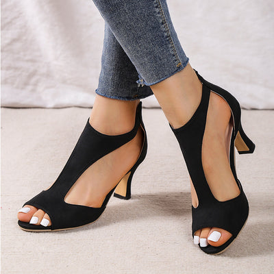 High Heel Peep Toe Sandals Women Back Zipper Outdoor Summer Shoes