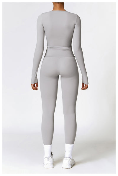 Tight-fitting Brushed Yoga Suit Quick-drying Fitness Clothes  Fitness Long Sleeve Tracksuits Sports Suit Gym Top High Waist Leggings Women Sets Yoga Set