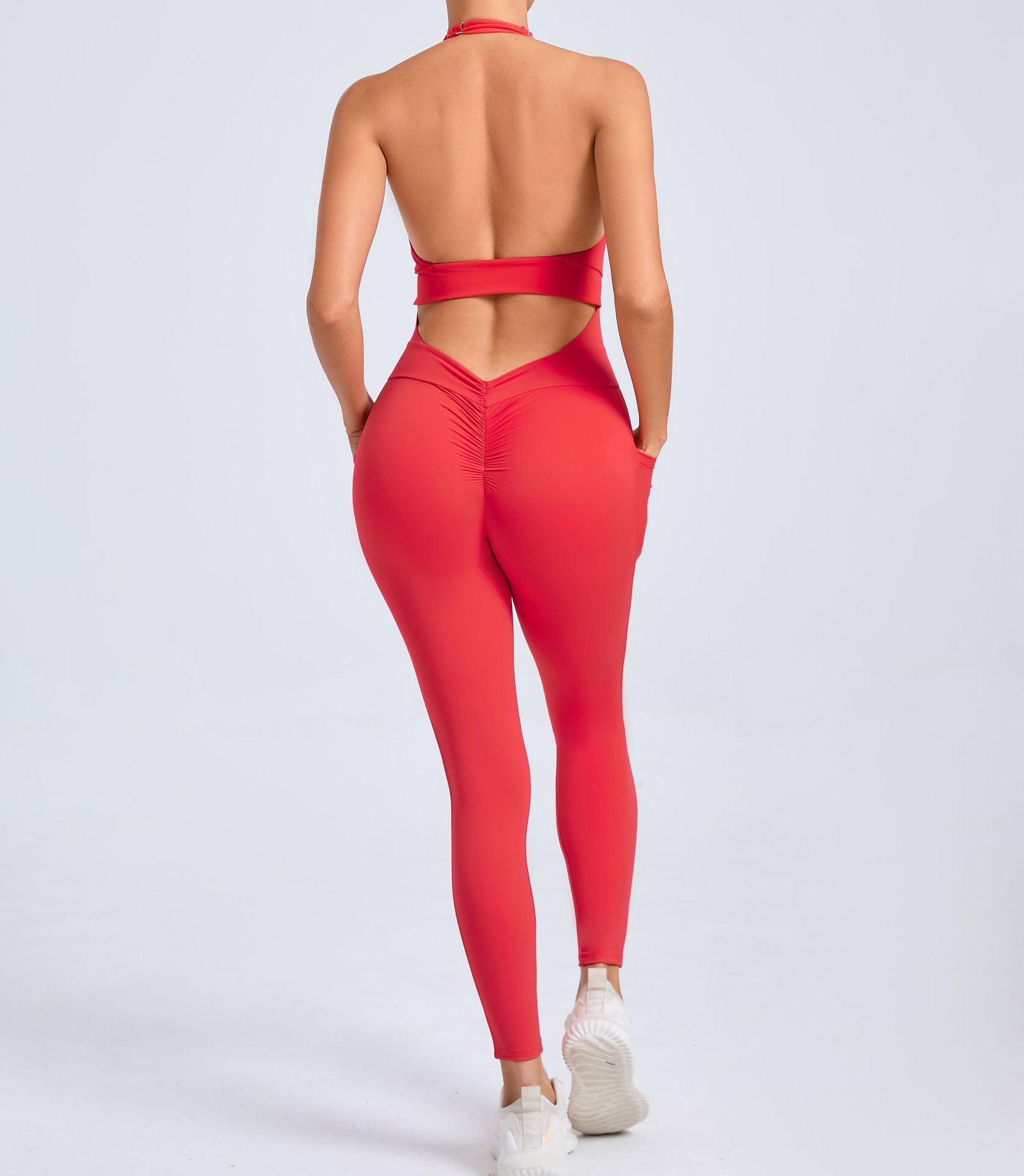 European And American Halter Side Pockets Yoga Jumpsuit