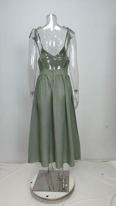 Summer V-neck Suspender Split Dress Fashion Backless High Waist Long Dress For Women Clothing