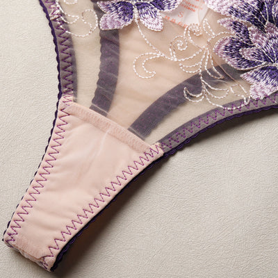 Purple Patchwork Sheer Lace Lingerie Set