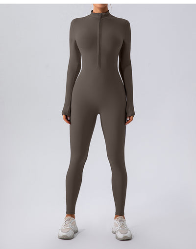 Fleece-lined Yoga Jumpsuit Long Sleeve Keep Warm Outerwear Tights