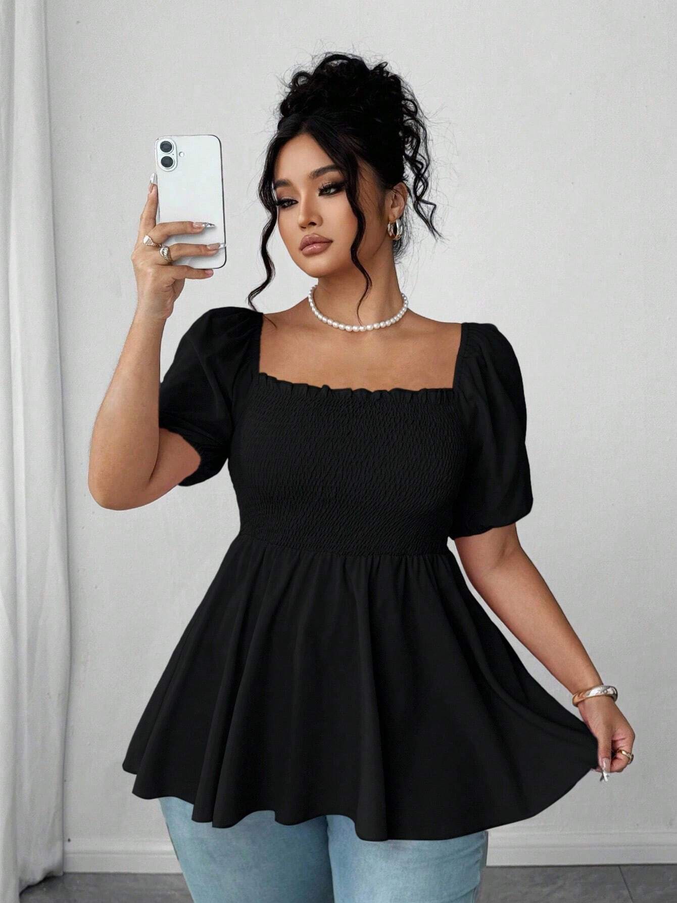 New Stylish Pleated Womens Blouse In Plus Sizes