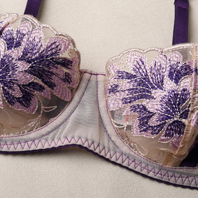 Purple Patchwork Sheer Lace Lingerie Set