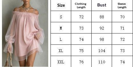Sexy Sweet Double Strap Vestidos Off Shoulder Dress For Women Vestido Fairy Mini Loose Dresses Summer New Sheer Mesh Long Sleeve