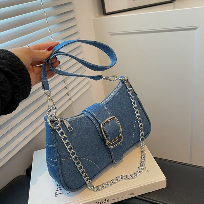 Denim Shoulder Bags Women's Fashion Chains Handbag Crossbody Bags Small Square Armpit Bag