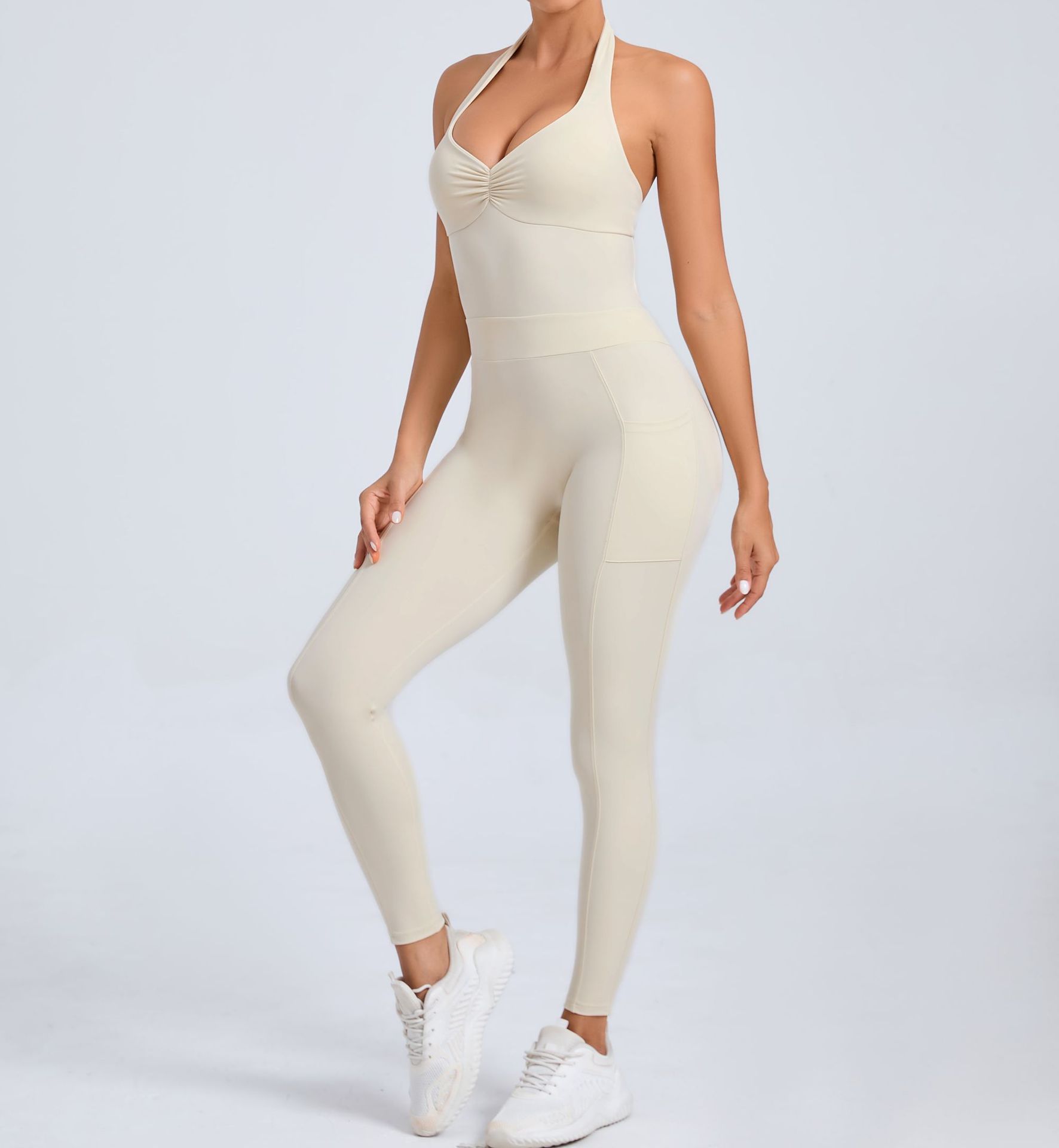 European And American Halter Side Pockets Yoga Jumpsuit