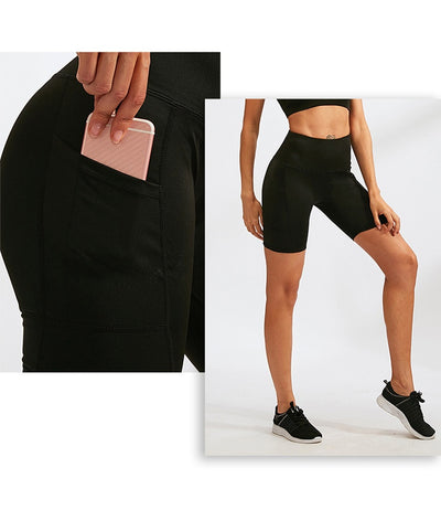 Women's High Waist Yoga Shorts Diagonal Pocket Running Training Quick-drying Tights Stretch Fitness