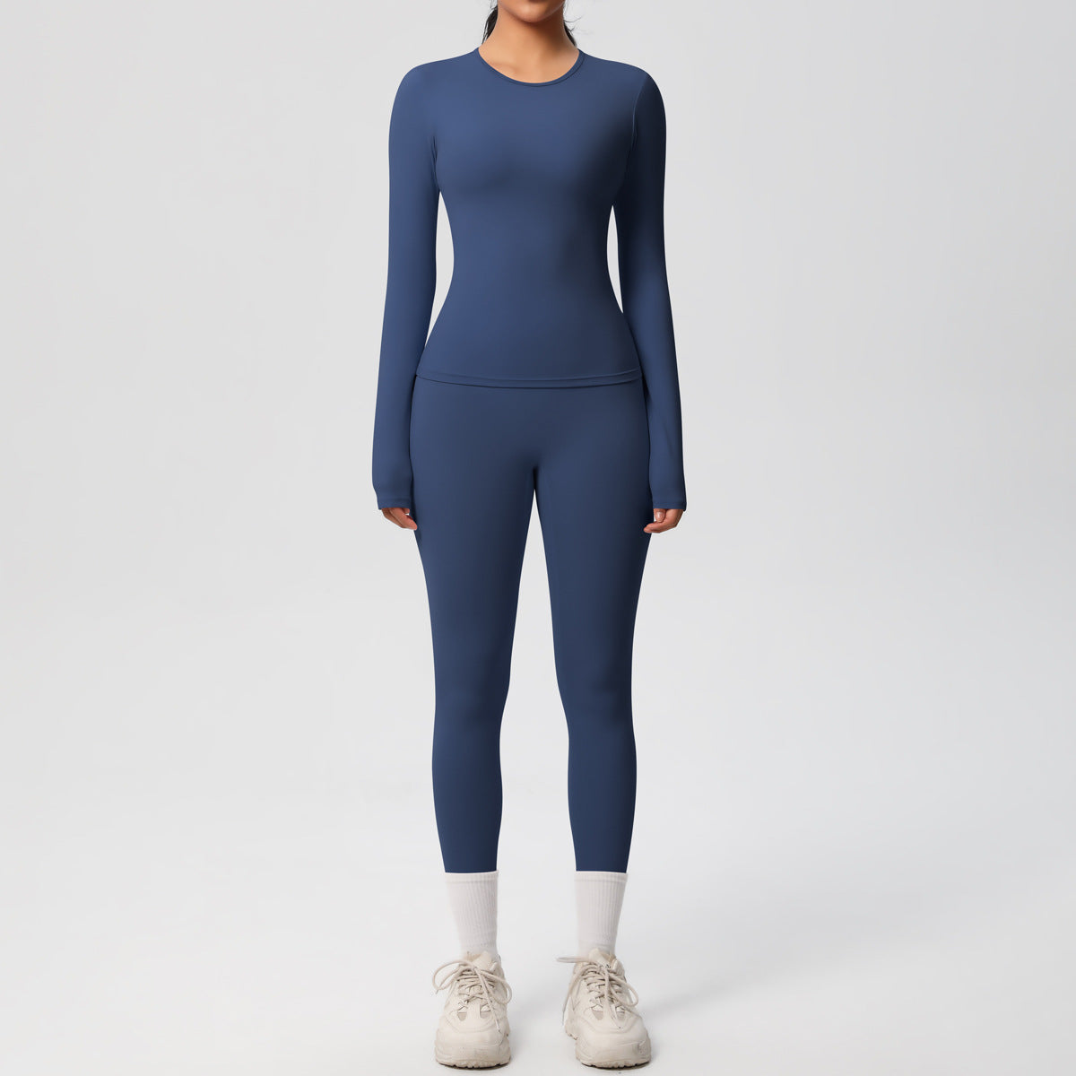 Double-sided Sanding Pure Color Tight Training Long Sleeve Yoga Clothes Suit