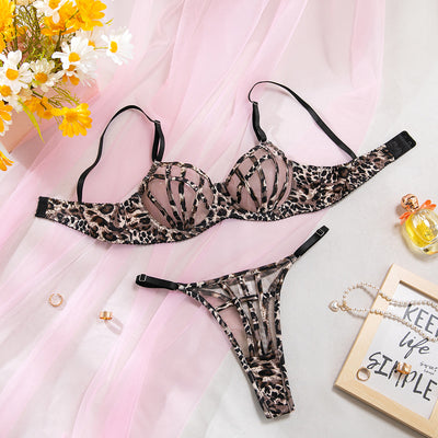 Leopard Print Hollow Sexy Lingerie Set