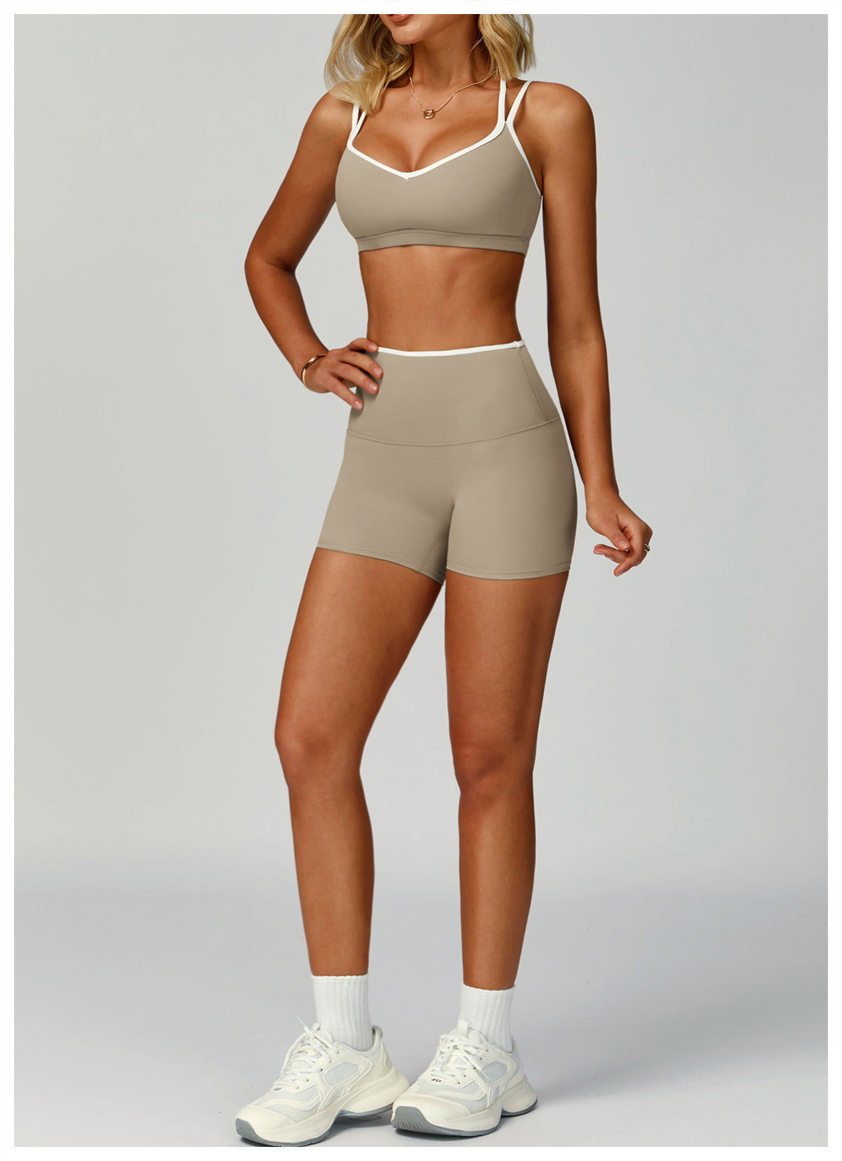 Contrastcolor Trimmed Women's TightfittingBackrevealing Yoga Wear Sports  Outdoor Fitness Set