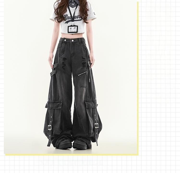 Women's Straight Loose Multi-pocket Cargo Jeans