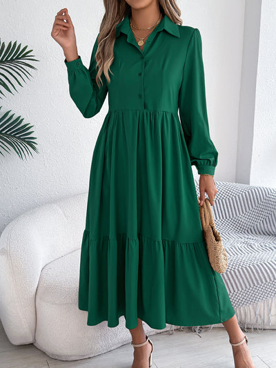Women's Lapel Casual Loose Long Sleeve Ruffled Shirt Dresses Long Sleeved Turn-down Collar Single-Breasted Dress Spring Autumn Fashion Women's Clothing For Vacation