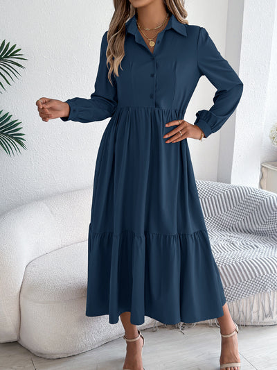 Women's Lapel Casual Loose Long Sleeve Ruffled Shirt Dresses Long Sleeved Turn-down Collar Single-Breasted Dress Spring Autumn Fashion Women's Clothing For Vacation