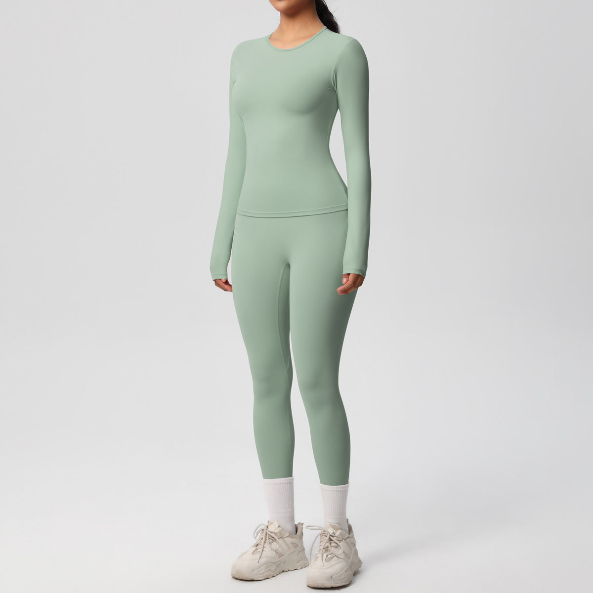 Double-sided Sanding Pure Color Tight Training Long Sleeve Yoga Clothes Suit