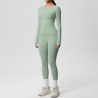 Double-sided Sanding Pure Color Tight Training Long Sleeve Yoga Clothes Suit