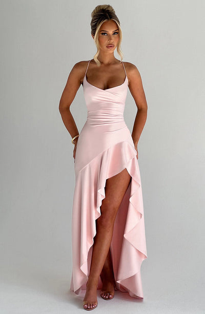 Women's Backless Ruffles Irregular Dress Summer Fashion Evening Party Club Split Suspender Maxi Dresses Clothing