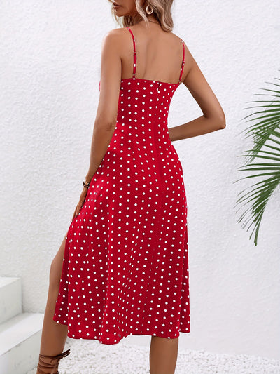 New Polka Dot Print Suspender Dress Summer Sexy Split Long Dresses For Womens Clothing