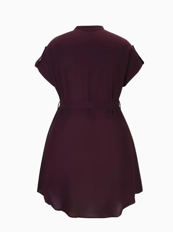 V-neck Short Sleeve Dress With Belt Summer Fashion Bowknot Dresses For Women Clothing