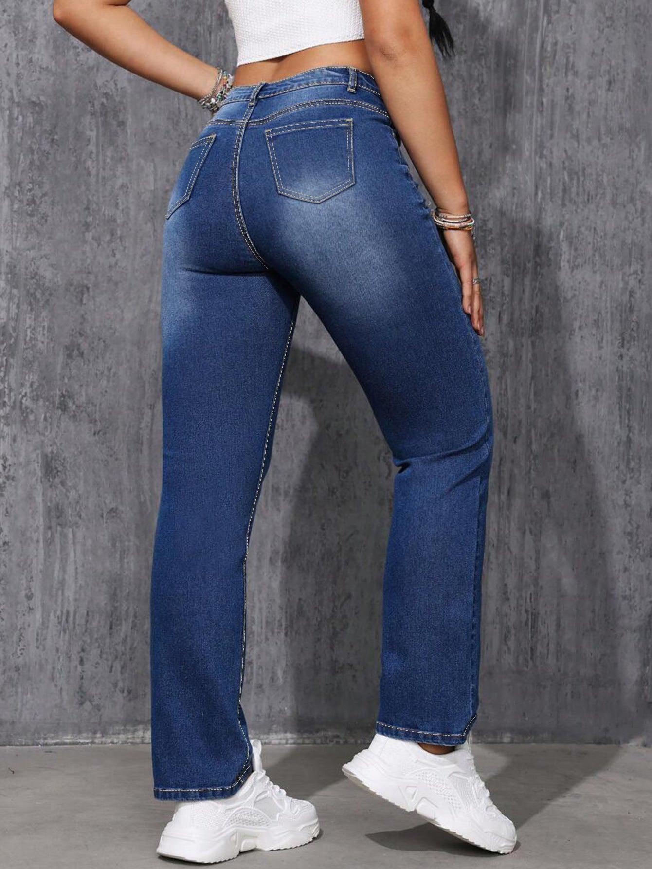 Large Size Deep Blue Hit Straight Leg Jeans