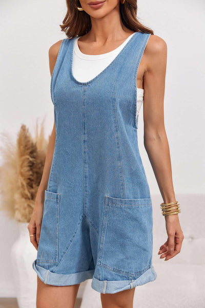 Summer Wide-pocket Loose Casual Convertible-cuff Jumpsuit