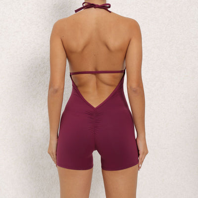 Yoga Pants Halter Neck Jumpsuit Beauty Back Shorts High Elastic One-piece Fitness For Womens Clothing