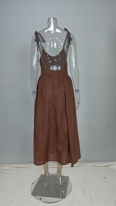 Summer V-neck Suspender Split Dress Fashion Backless High Waist Long Dress For Women Clothing