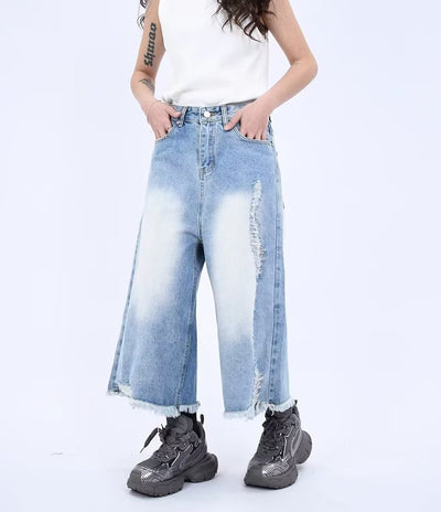 Hong Kong-style Loose-fitting Versatile Cropped Jeans