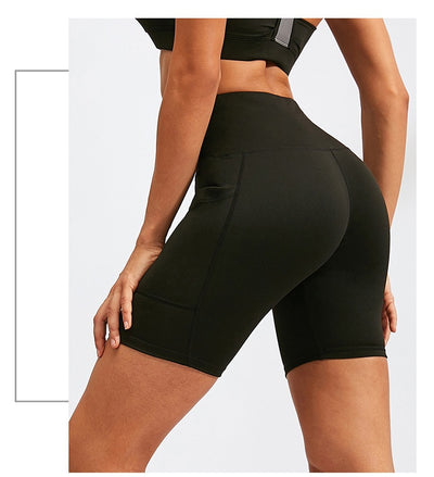 Women's High Waist Yoga Shorts Diagonal Pocket Running Training Quick-drying Tights Stretch Fitness