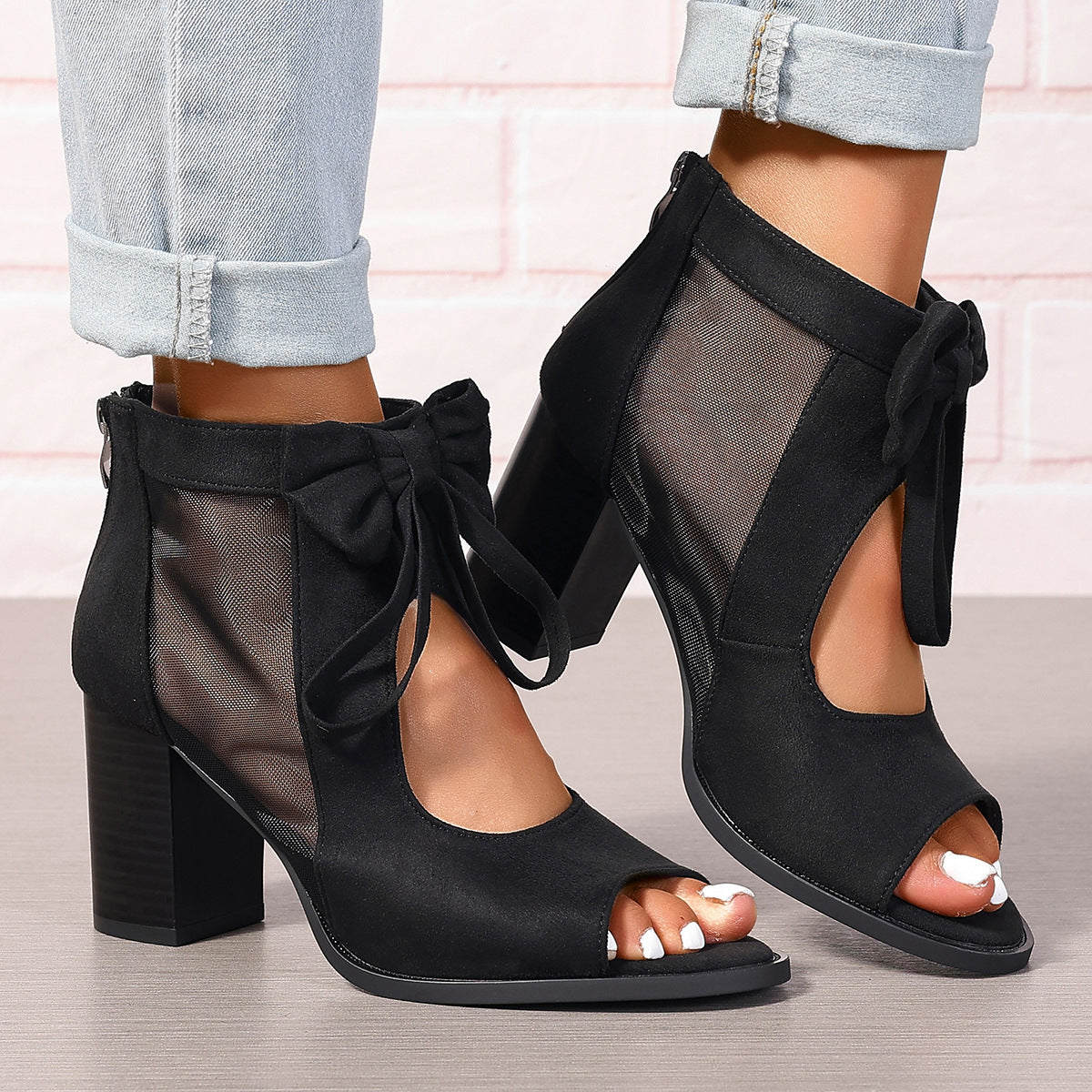 Platform Chunky High Heels Women's Sandals Bow Decoration Open Toe Block Ankle Strap Sandals For Dress Bridal Party Shoes