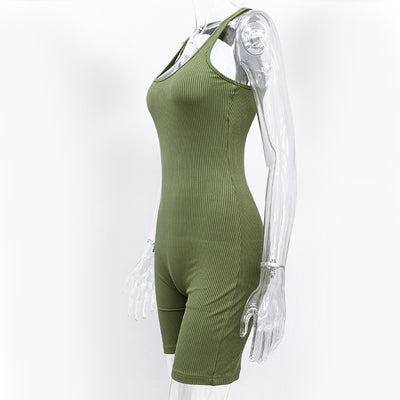 Sleeveless Backless Jumpsuit Colid Color Fitness Sports Yoga Leggings Shorts Bodysuits Women Slim Yoga One Piece Rompers
