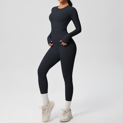 Double-sided Sanding Pure Color Tight Training Long Sleeve Yoga Clothes Suit