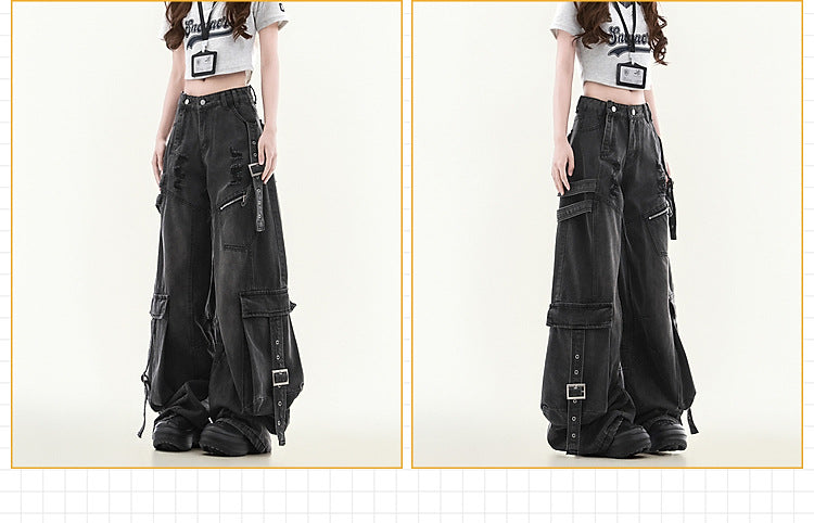 Women's Straight Loose Multi-pocket Cargo Jeans