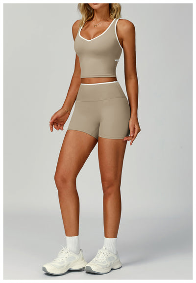 Contrastcolor Trimmed Women's TightfittingBackrevealing Yoga Wear Sports  Outdoor Fitness Set