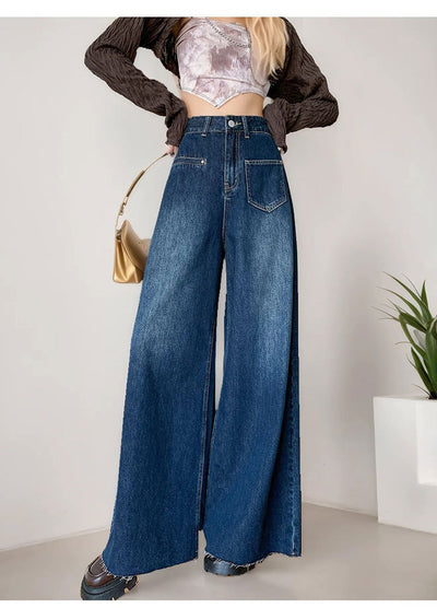 High-waisted Fashionable Wide-leg Flare Jeans For Women